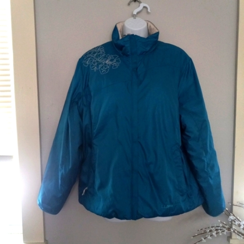 LL Bean Women's Primaloft Floral Embroidered Reversible Puffer Jacket  XL